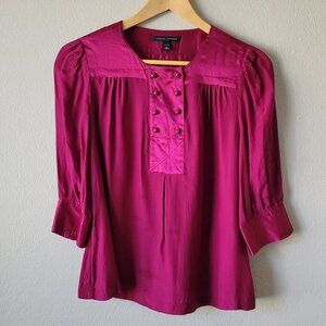 Banana Republic Petite L Magenta Silk Blend Boho Peasant Blouse